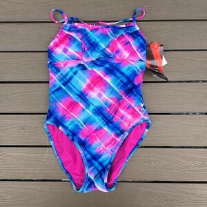 TYR Swimsuit Womens Blue/pink Baja Plaid Reversible Diamondfit Sz S New